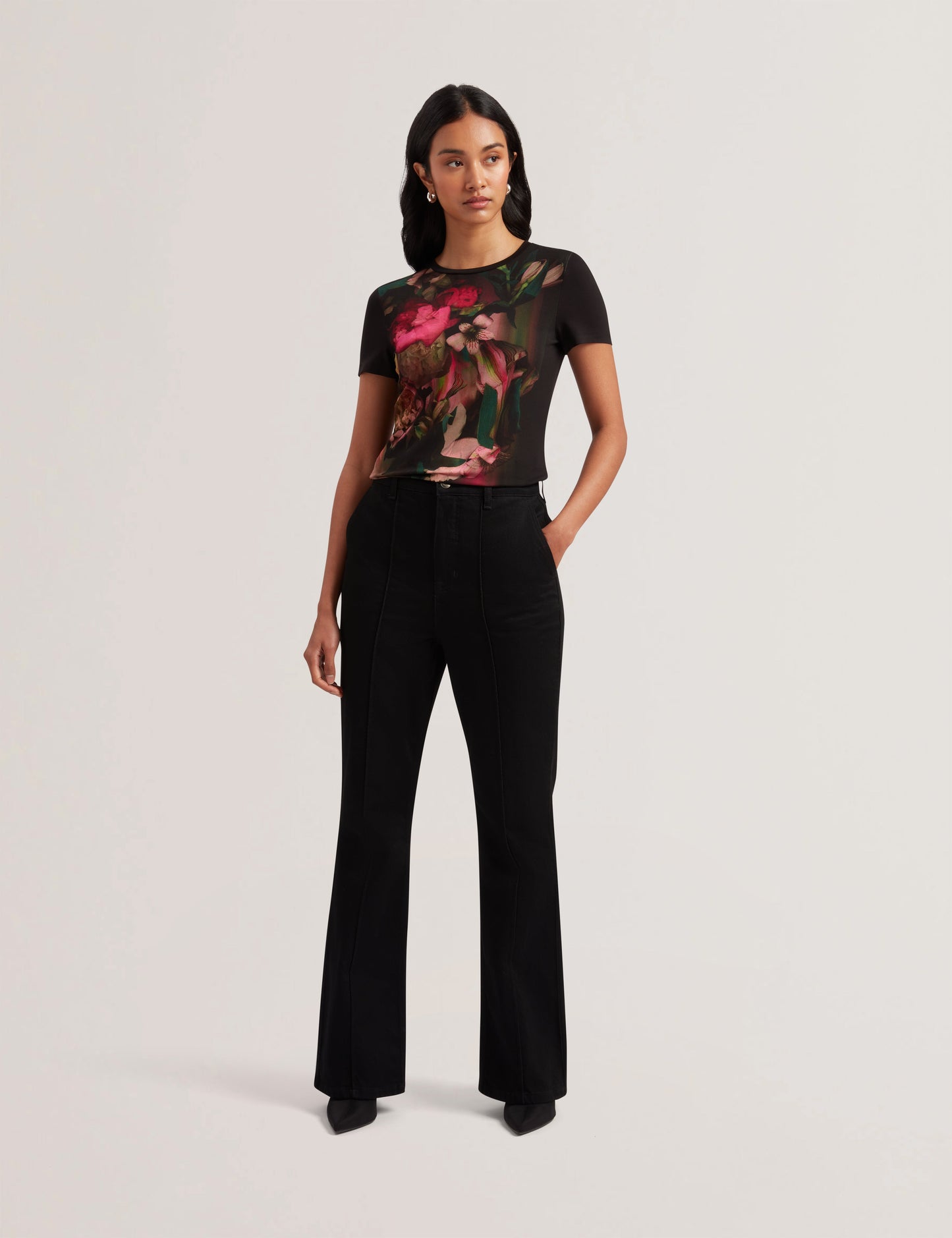 Blurred Floral Print Slim Fit T-Shirt