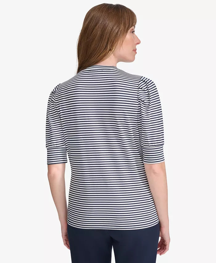 Women's Striped Blouse with Extended Puff Sleeves
