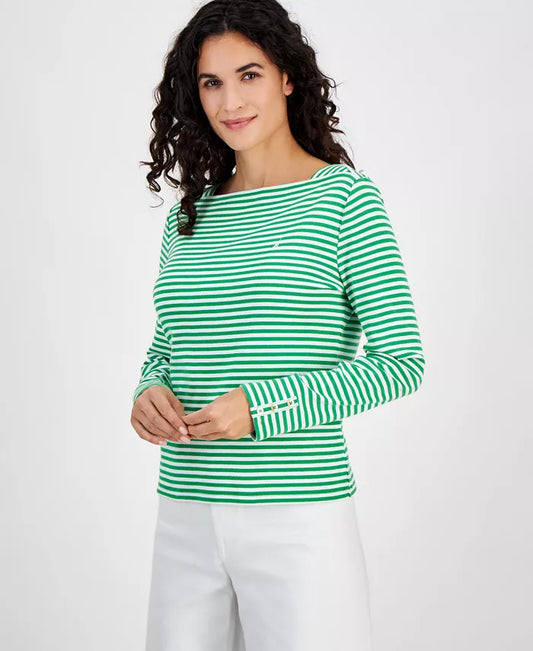 Women's Cotton Striped Boat-Neck Top
