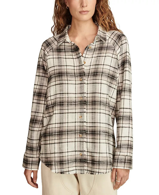 Women's Plaid Button-Down Long-Sleeve Tunic Shirt