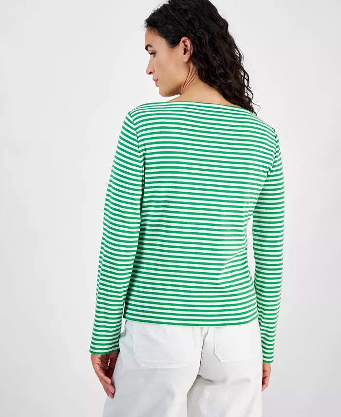Women's Cotton Striped Boat-Neck Top