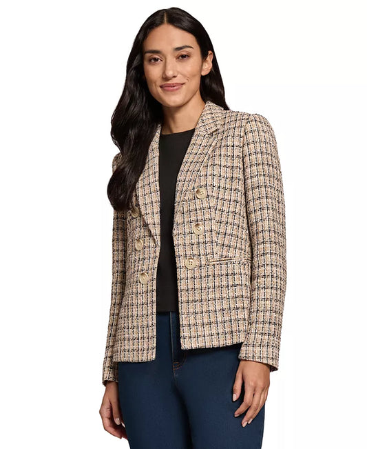 Women's Faux-Double Breasted Plaid Jacket