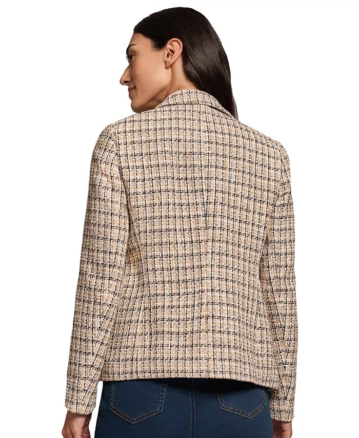 Women's Faux-Double Breasted Plaid Jacket