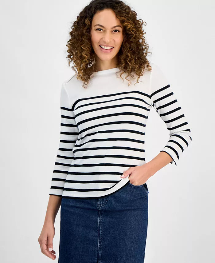 Petite Nautical Stripe Cotton Knit Top