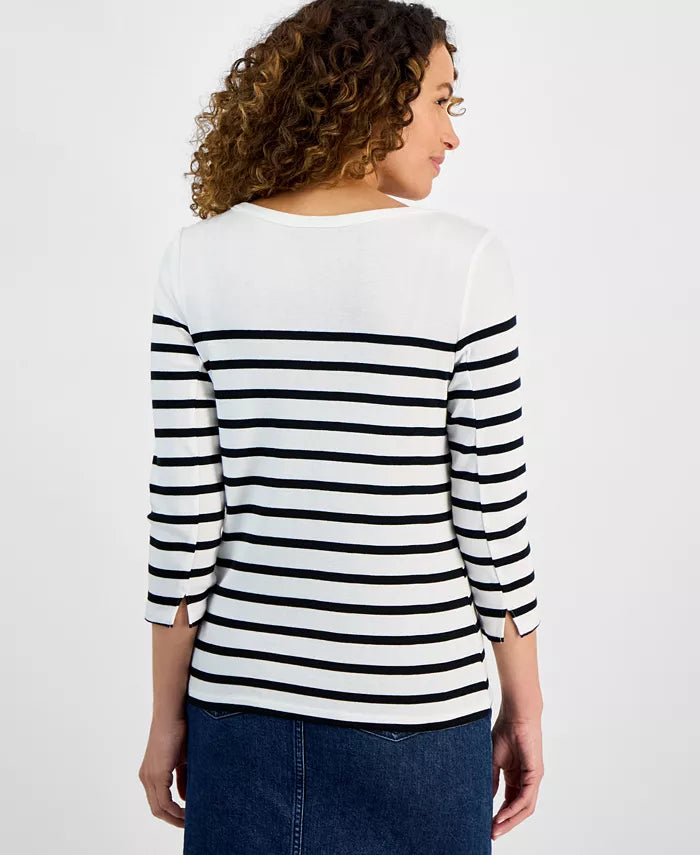 Petite Nautical Stripe Cotton Knit Top