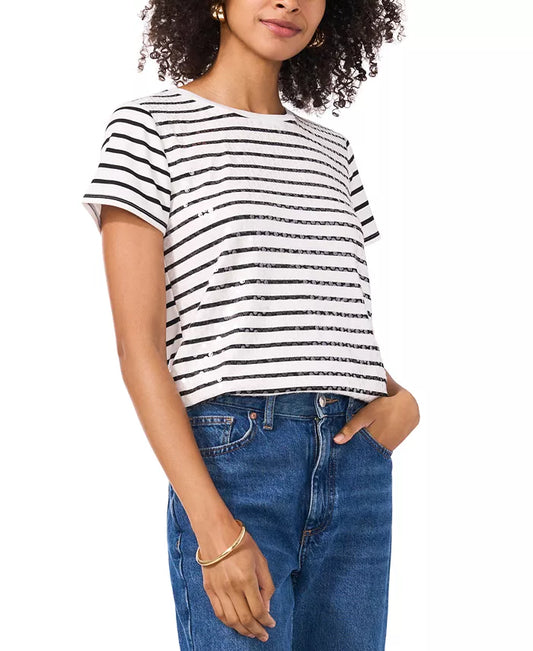 Women's Striped Sequined Crewneck T-Shirt