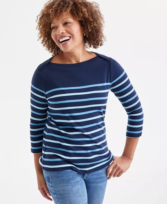 Women's Striped Pima Cotton 3/4-Sleeve Top