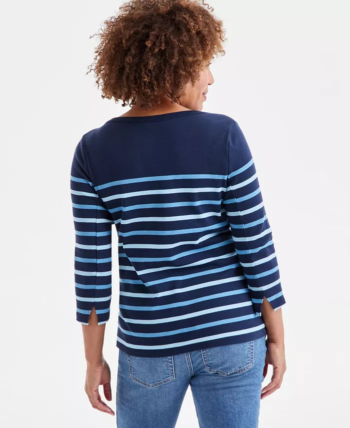 Women's Striped Pima Cotton 3/4-Sleeve Top