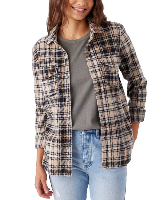 Juniors' Zuma Button-Front Plaid Sleeve Shirt