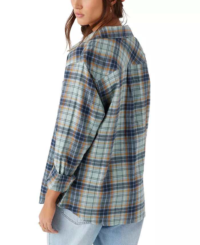 Juniors' Logan Plaid Cotton Flannel Button-Front Shirt