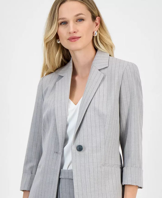 Women's Pinstriped One-Button Blazer, Regular and Petite Sizes