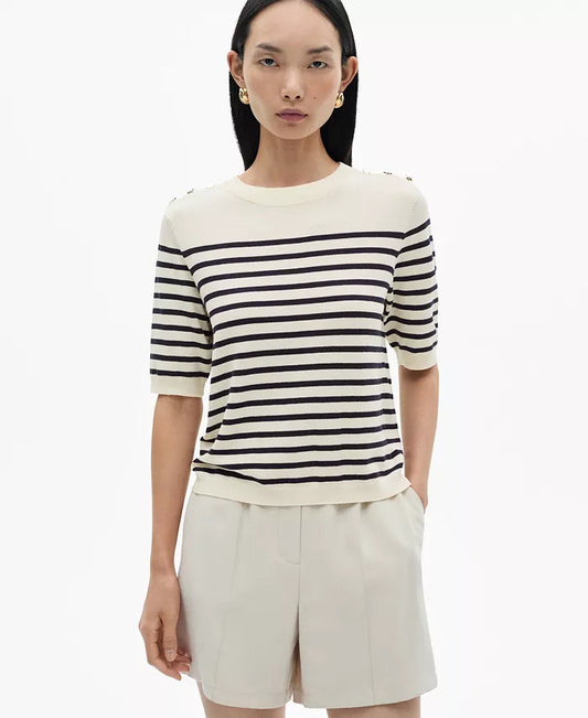 Women's Buttoned Striped T-Shirt
