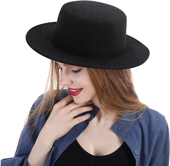Fashion Classic Black Fedora Flat Hat
