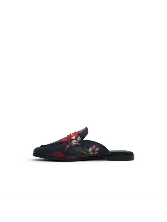 Floral Print Textured Mule Loafers