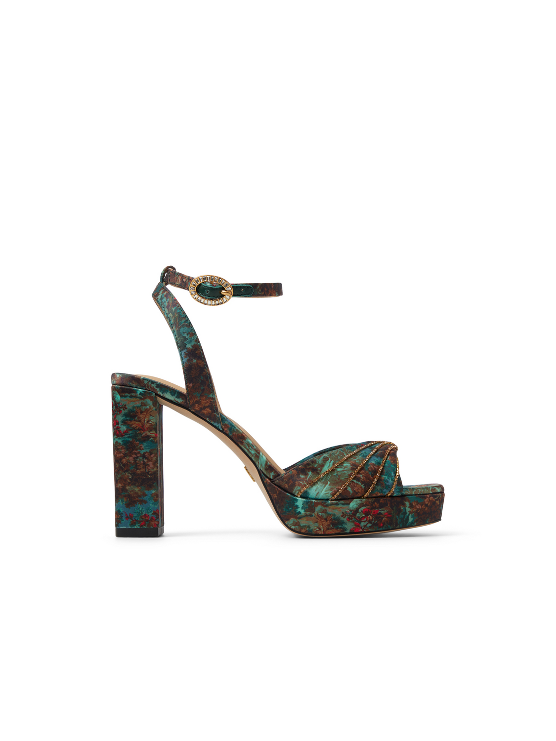Printed Satin Block Heeled Sandals