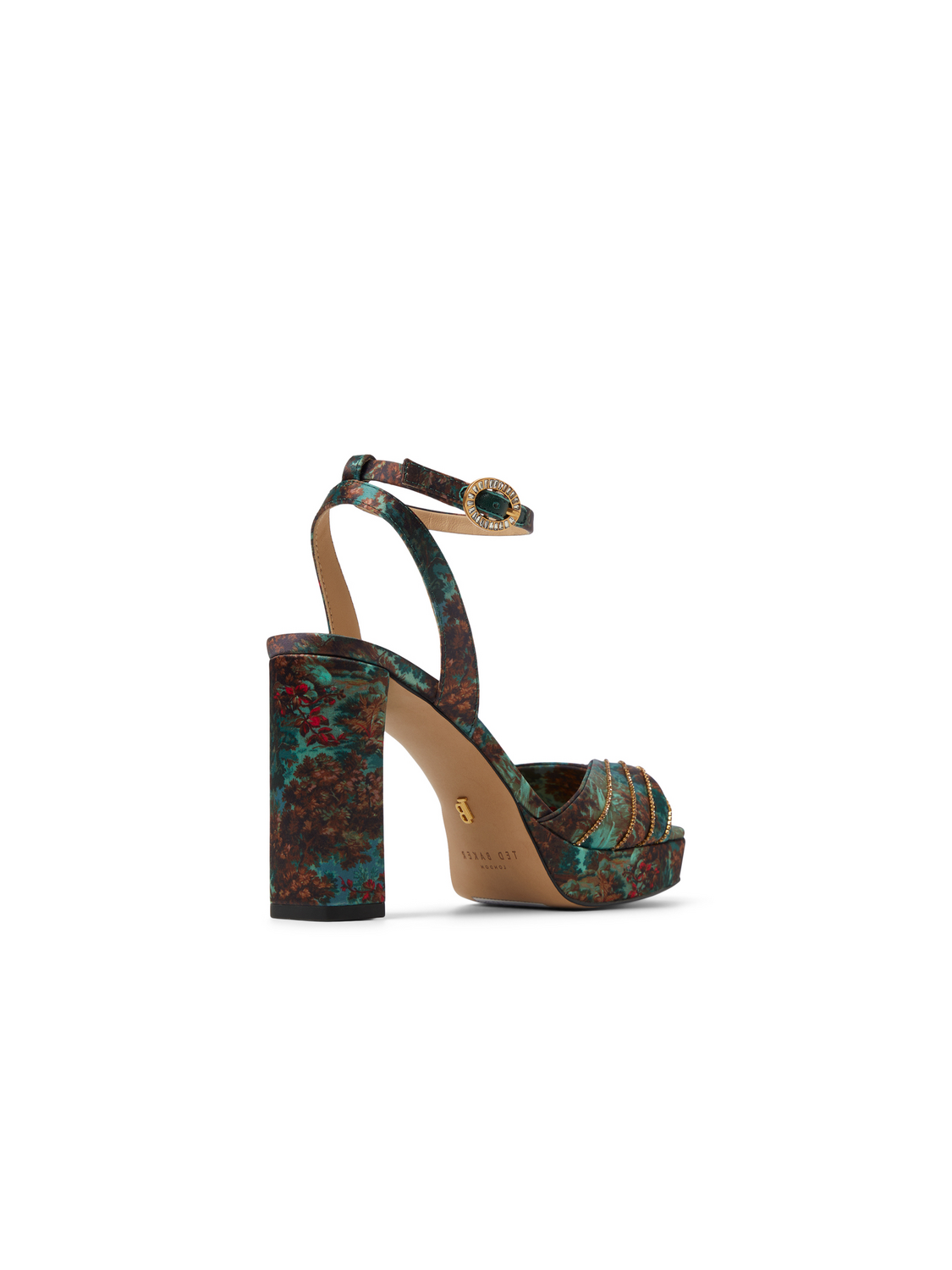 Printed Satin Block Heeled Sandals