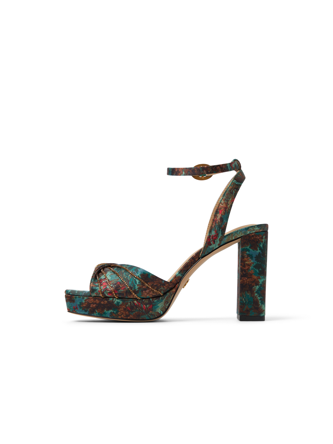 Printed Satin Block Heeled Sandals