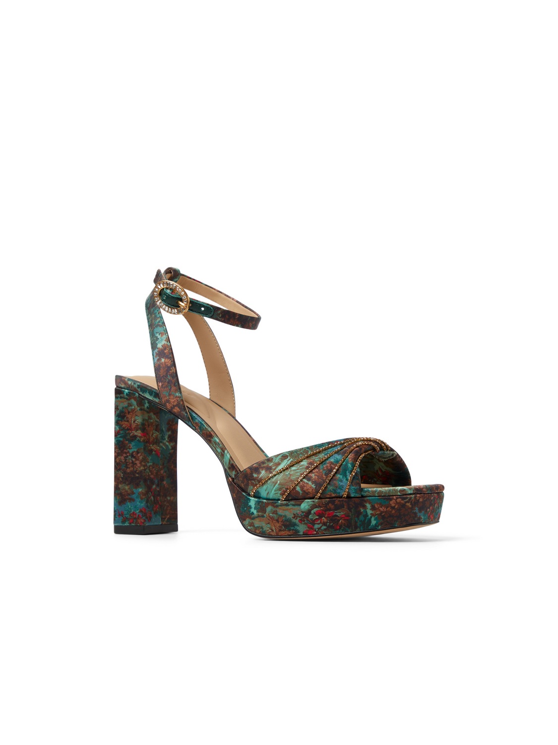 Printed Satin Block Heeled Sandals