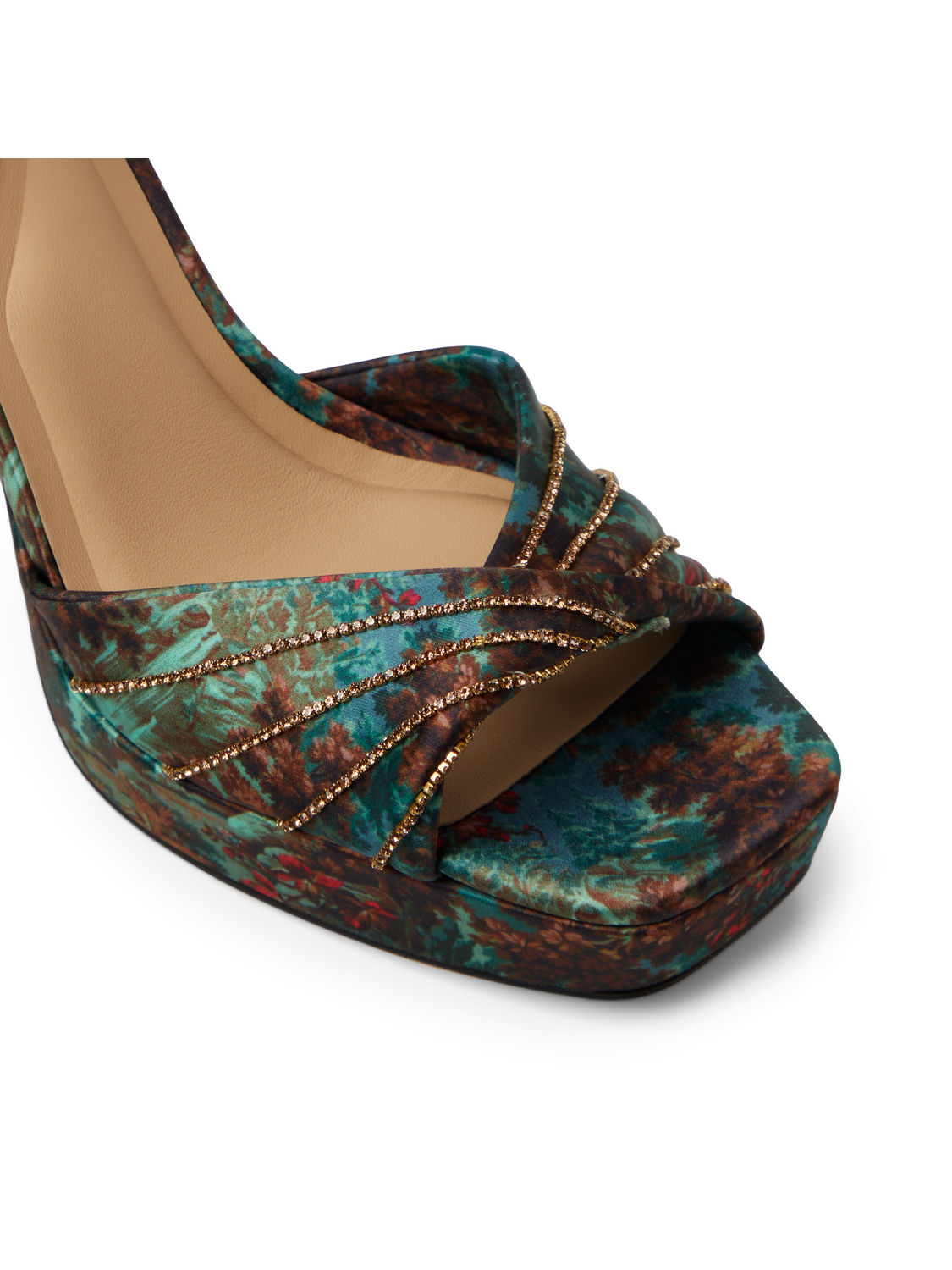 Printed Satin Block Heeled Sandals