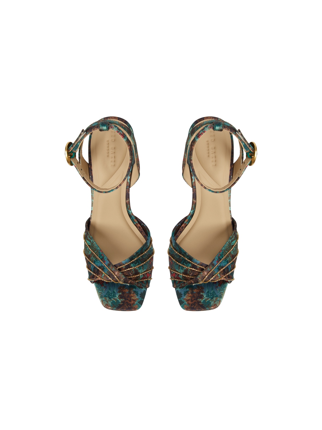 Printed Satin Block Heeled Sandals