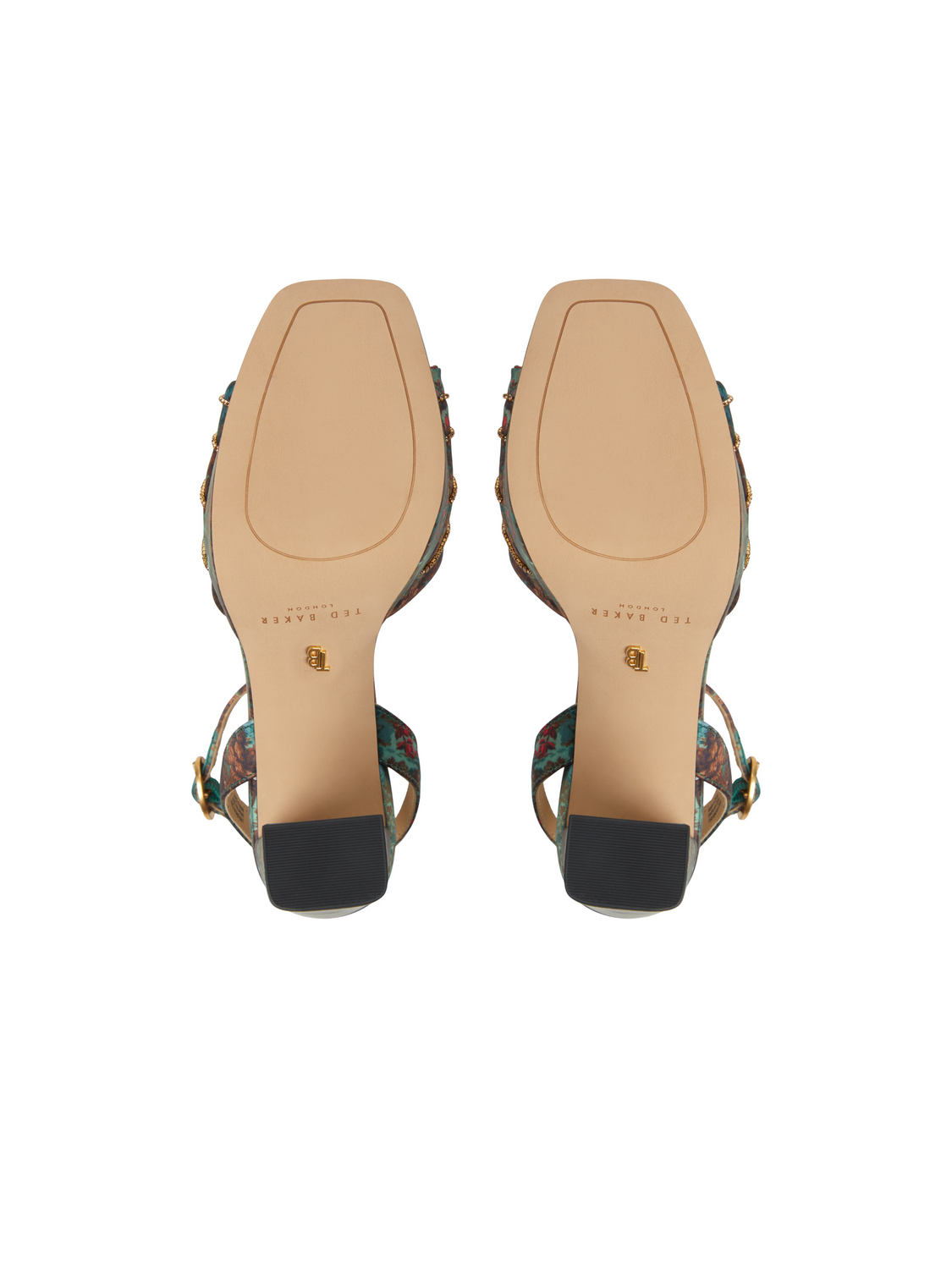 Printed Satin Block Heeled Sandals