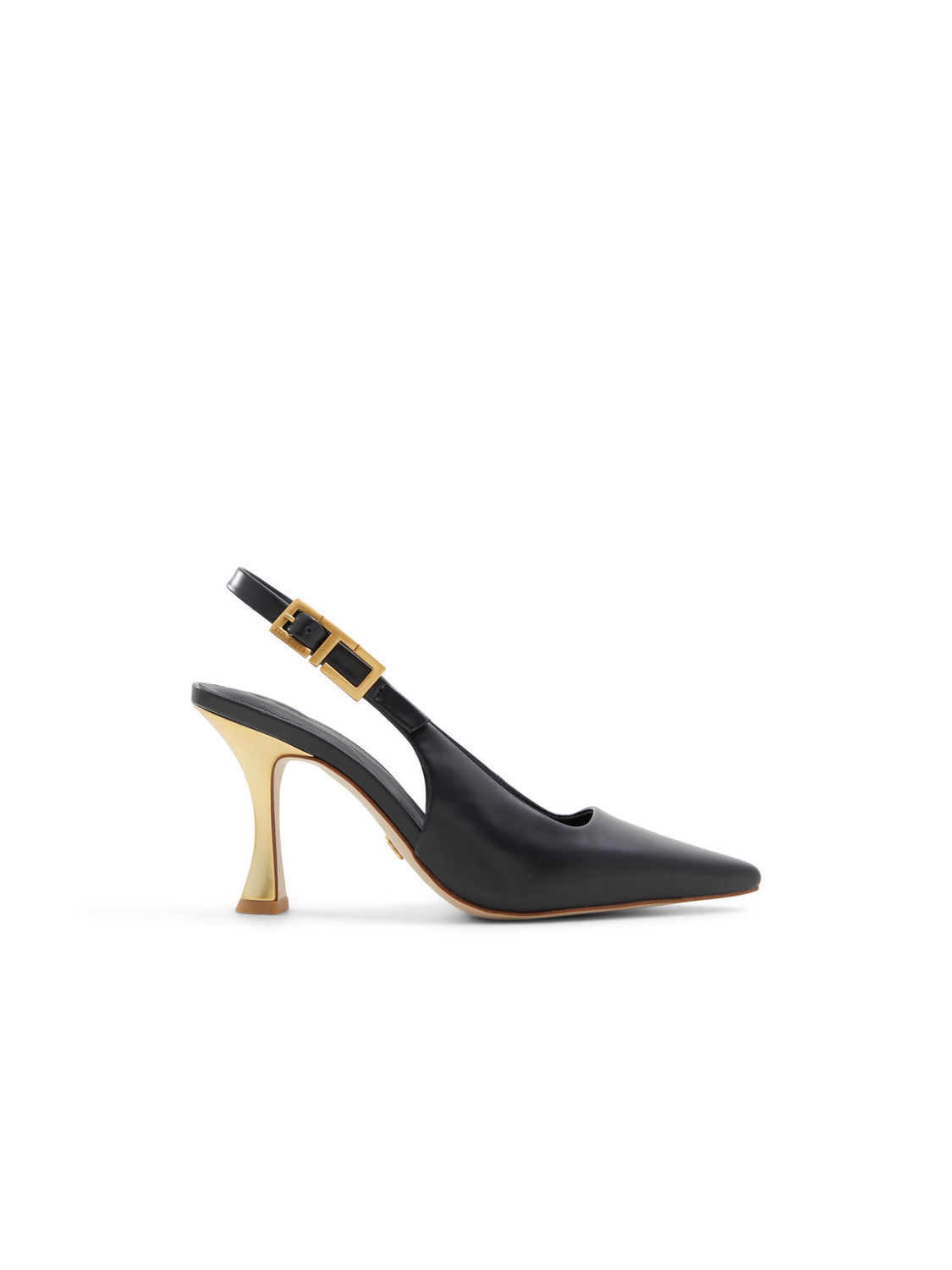 T Buckle Leather Slingback Heeled Pumps