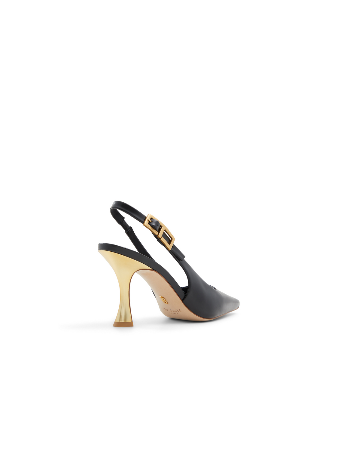 T Buckle Leather Slingback Heeled Pumps