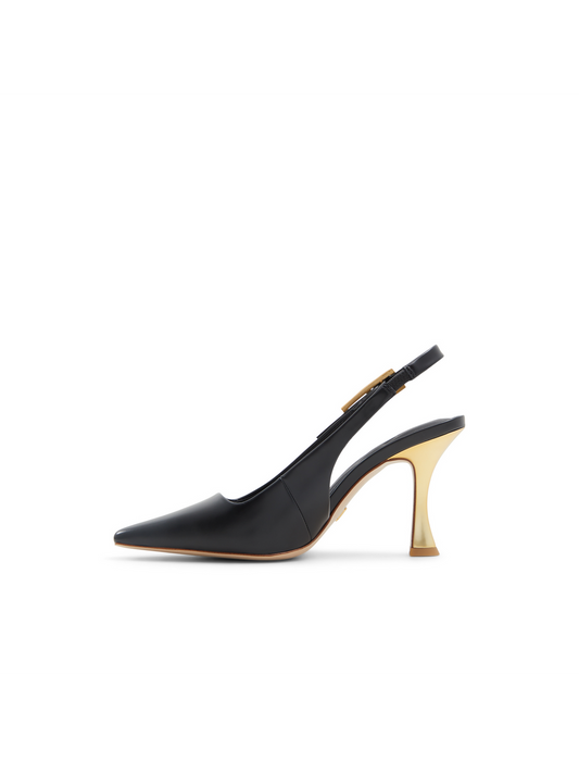 T Buckle Leather Slingback Heeled Pumps