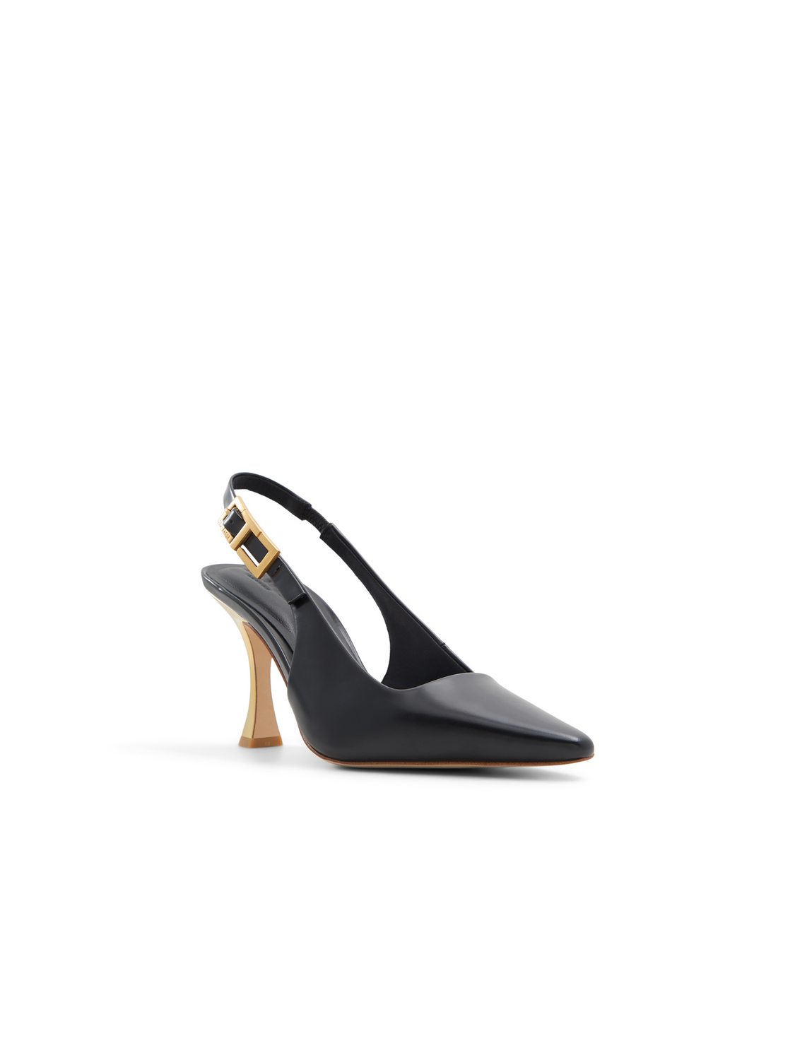 T Buckle Leather Slingback Heeled Pumps