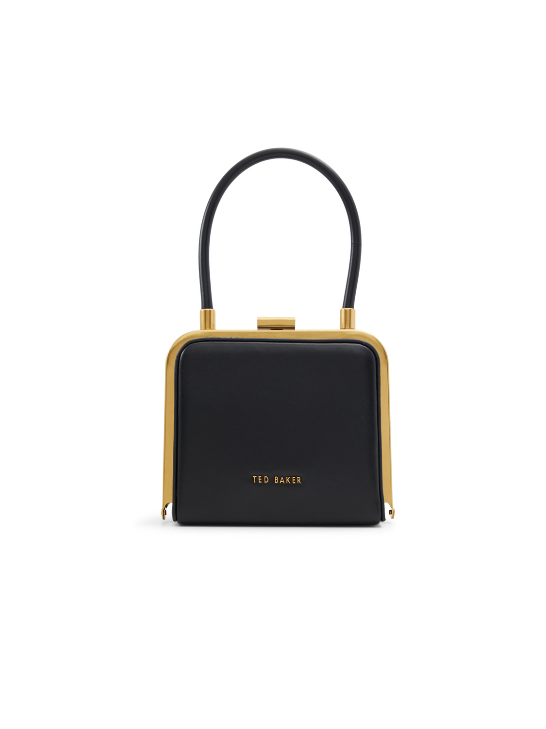 Leather Metal Frame Top Handle Bag