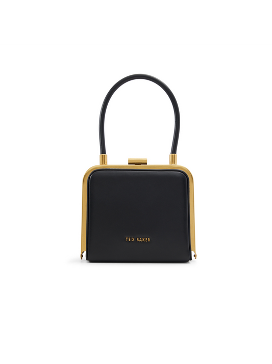 Leather Metal Frame Top Handle Bag