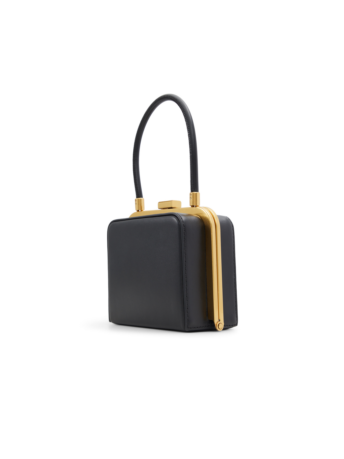 Leather Metal Frame Top Handle Bag
