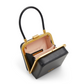 Leather Metal Frame Top Handle Bag