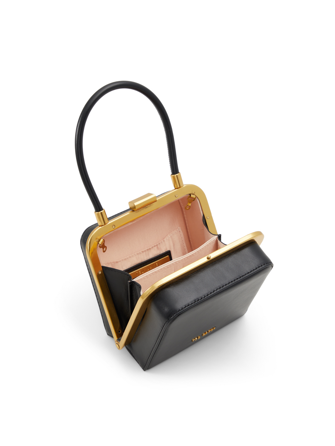 Leather Metal Frame Top Handle Bag