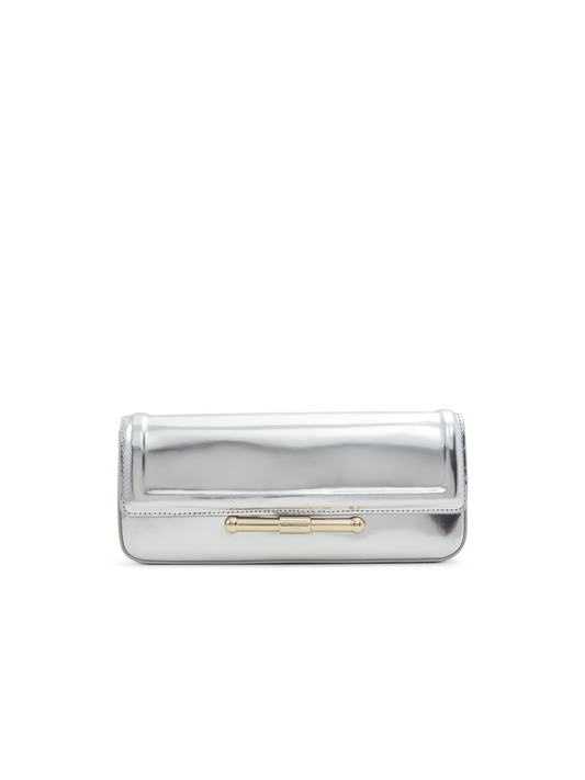 Metallic Leather Crossbody Baguette Bag
