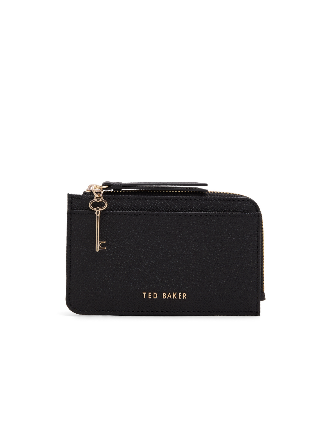 Key Charm Zipped Leather Card Holder