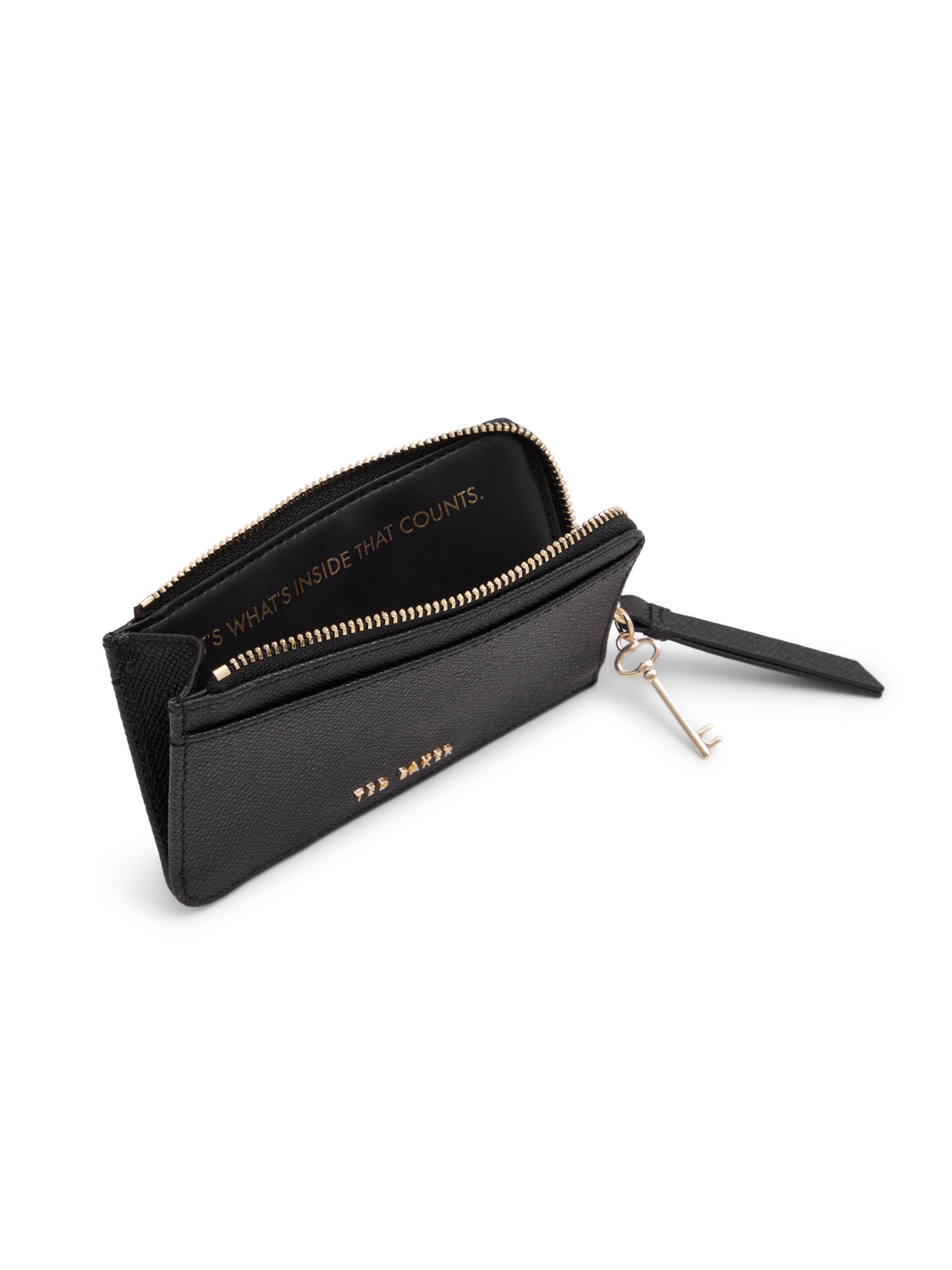 Key Charm Zipped Leather Card Holder