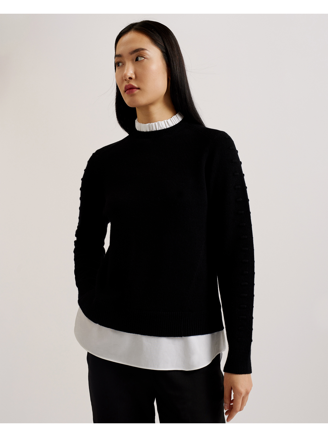 Bobble Detail Shirt Hem Knitted Jumper