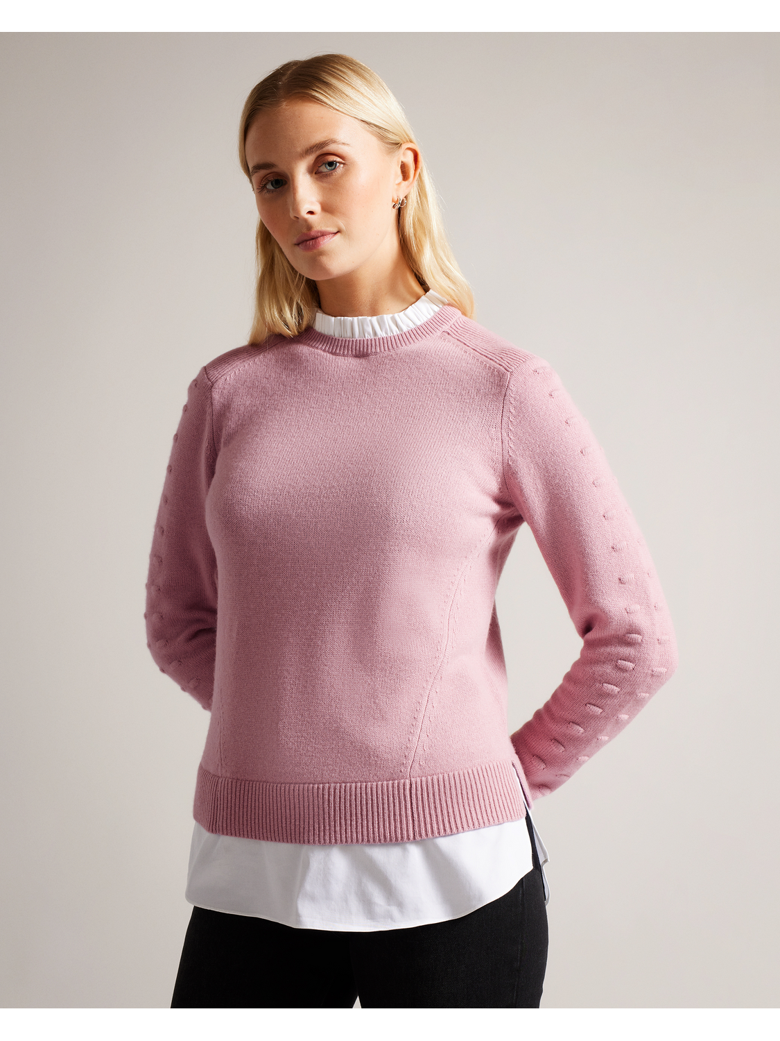 Bobble Detail Shirt Hem Knitted Jumper