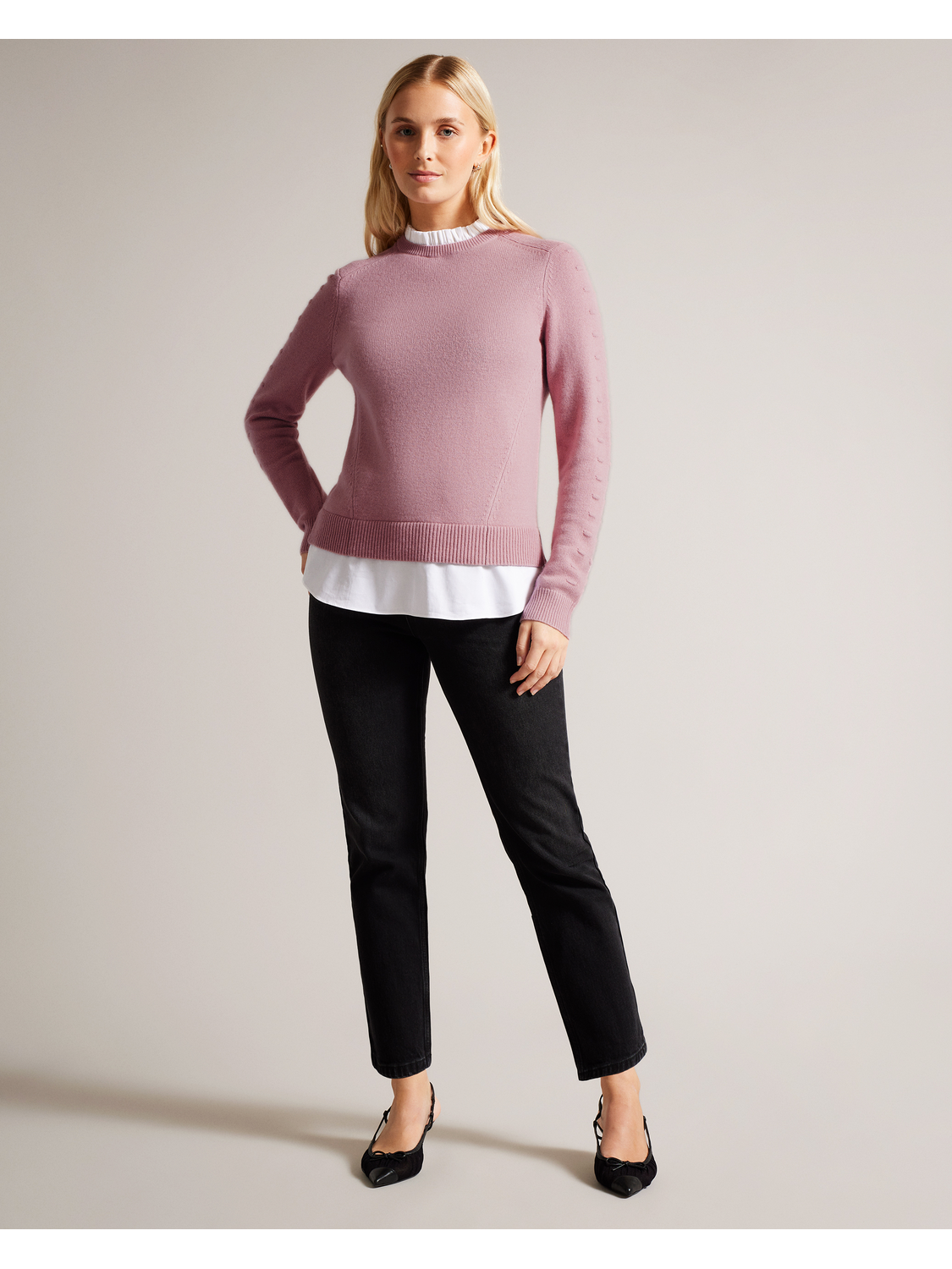 Bobble Detail Shirt Hem Knitted Jumper