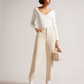 Fitted V-Neck Long Sleeve Knit Top