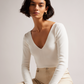 Fitted V-Neck Long Sleeve Knit Top