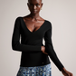 Fitted V-Neck Long Sleeve Knit Top