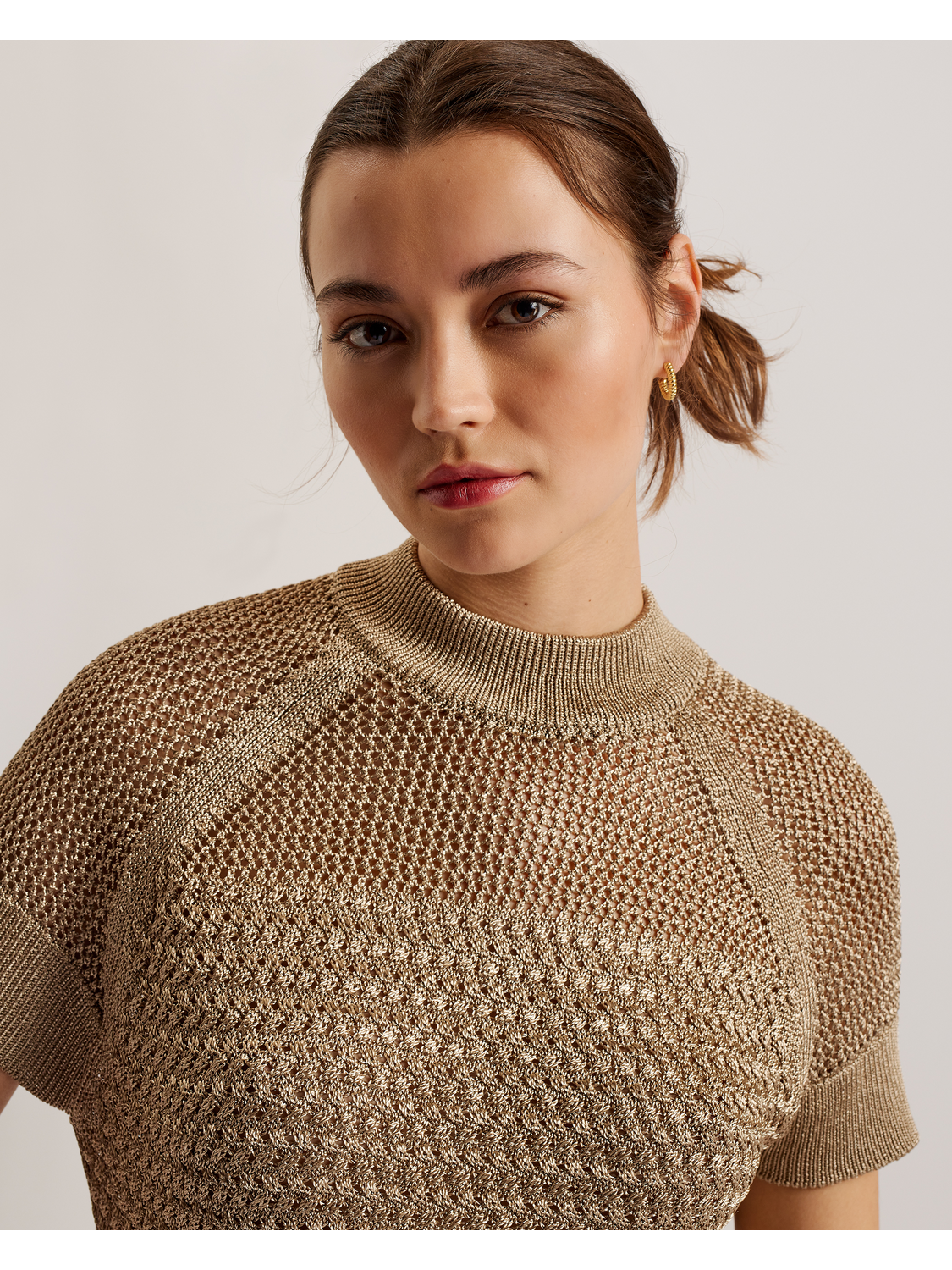 Metallic Knitted Short Sleeve Top
