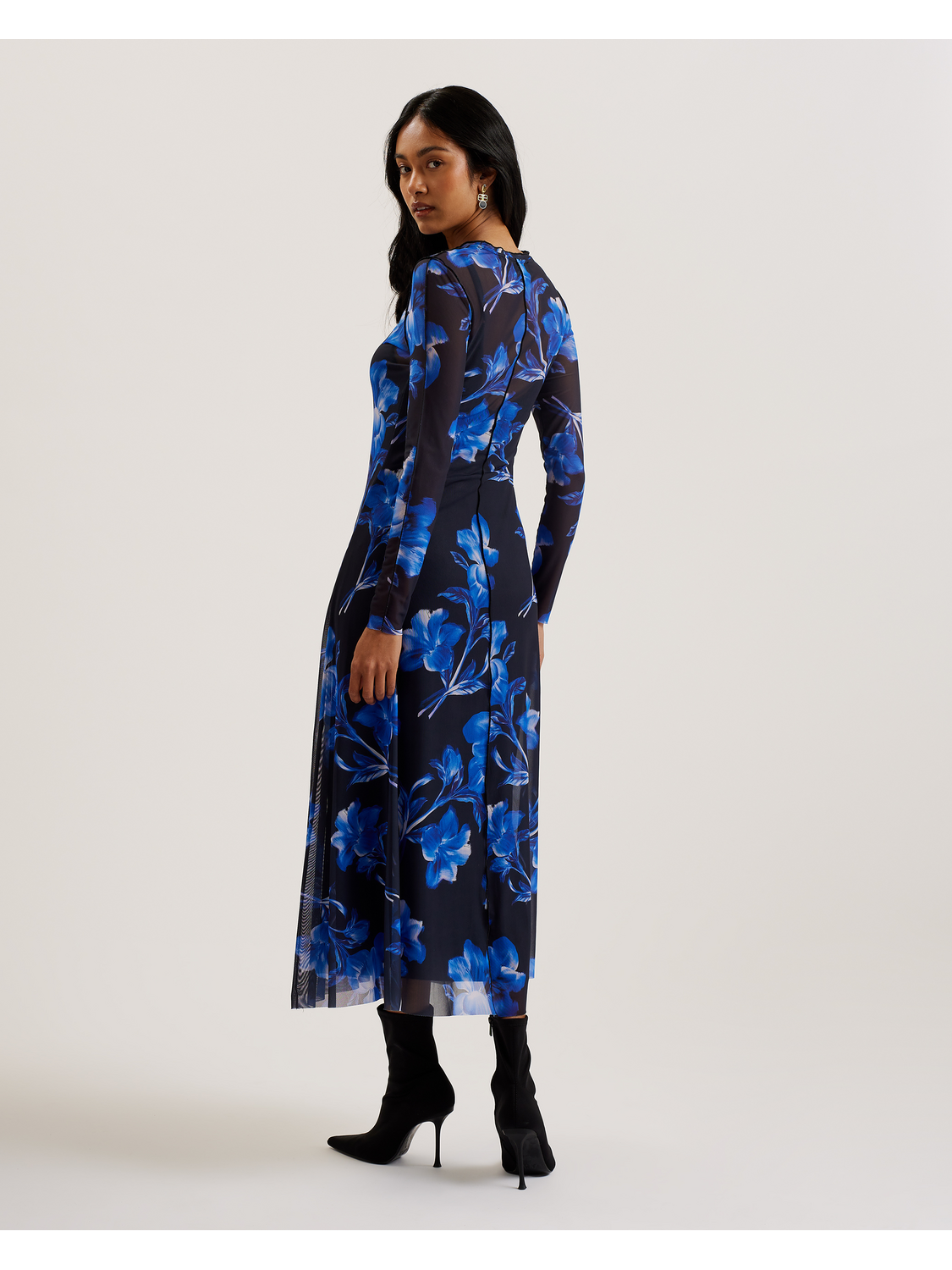 Mesh Long Sleeve Printed Dress
