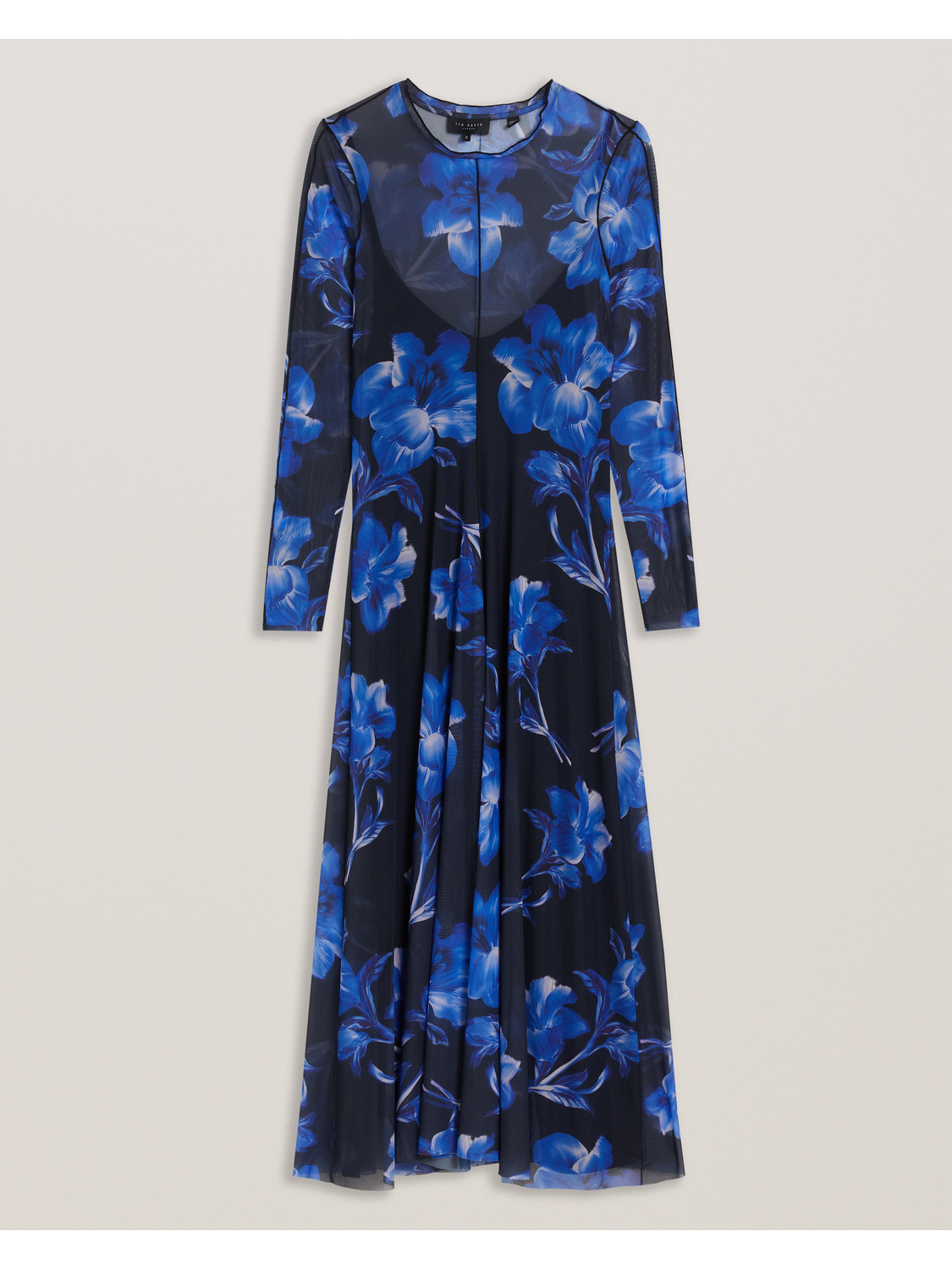 Mesh Long Sleeve Printed Dress