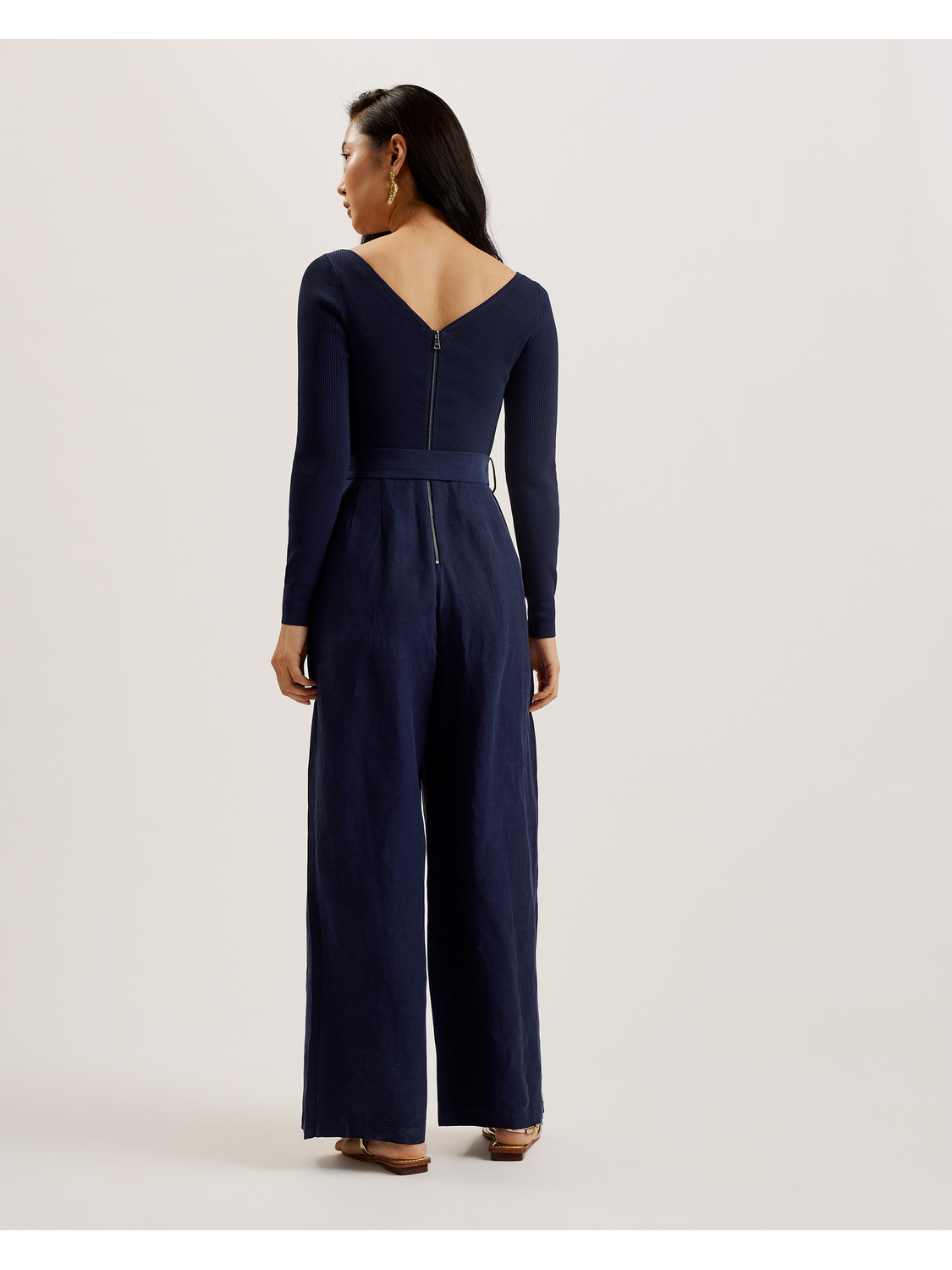 Off Shoulder Belted Wide Leg Jumpsuit