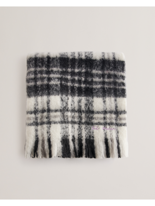 Checked Fringed Edge Woven Scarf