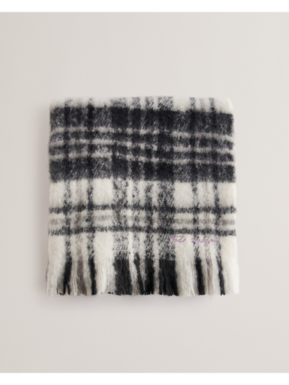 Checked Fringed Edge Woven Scarf
