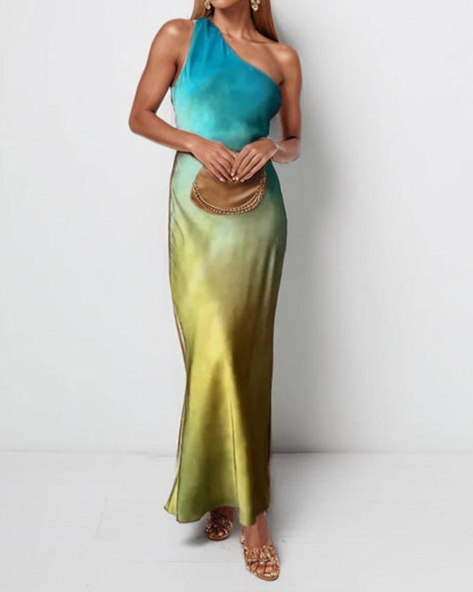 One-Shoulder Ombre Satin Gown
